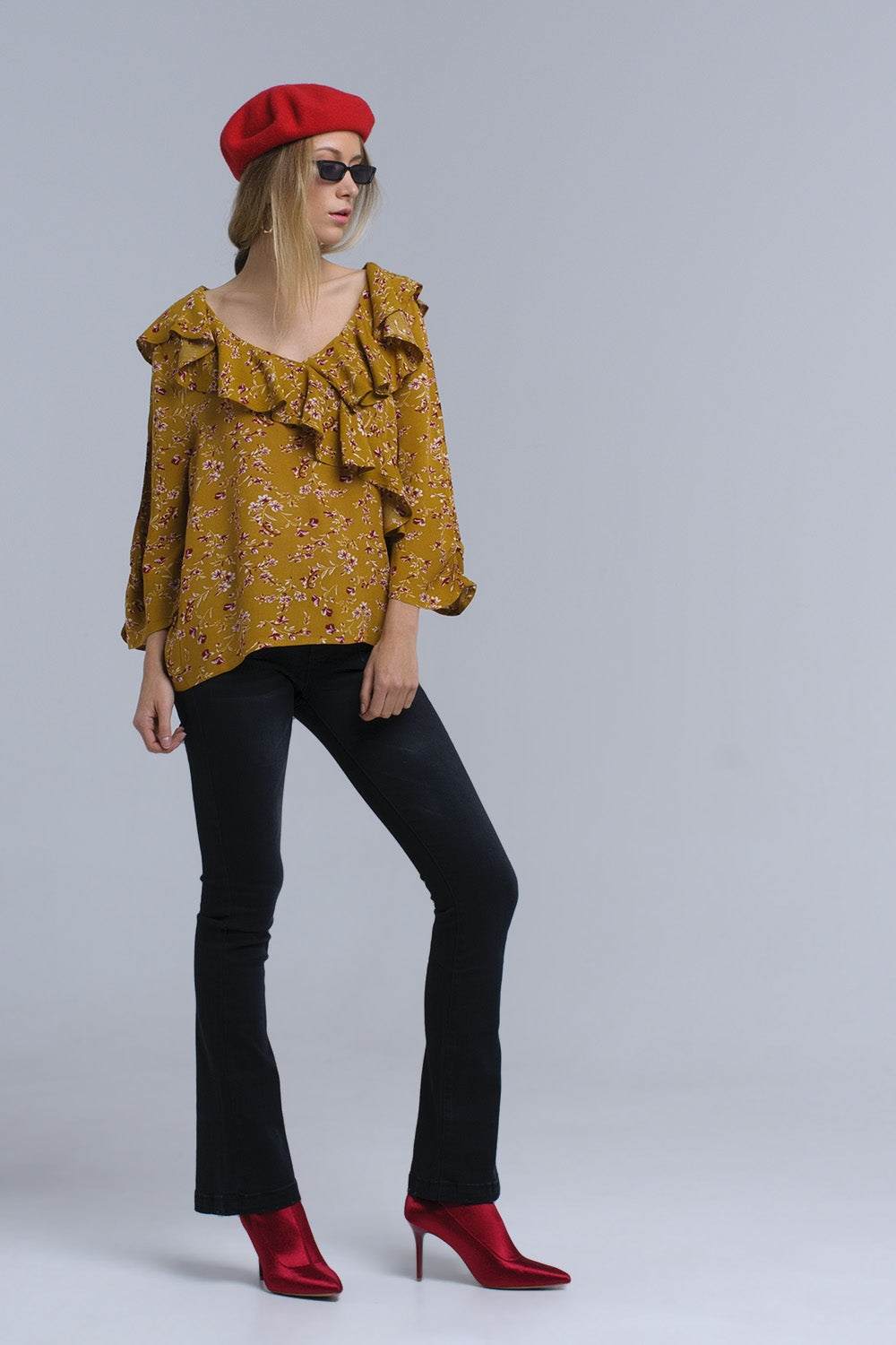 Camicia senape con volant incrociati