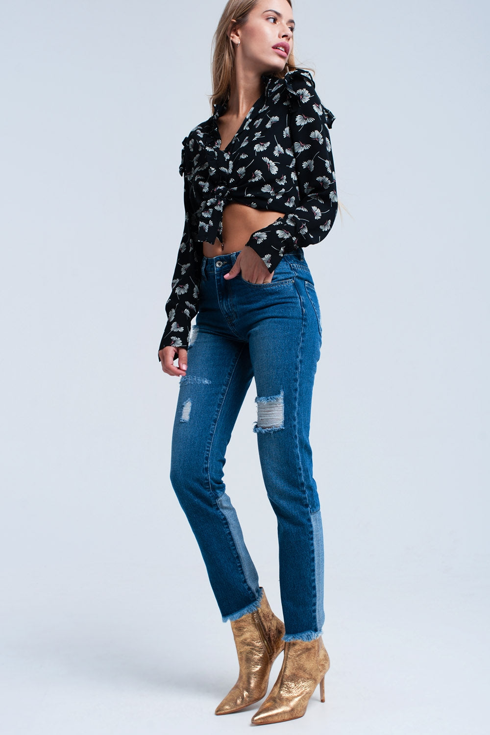 Camicia stampata floreale nera