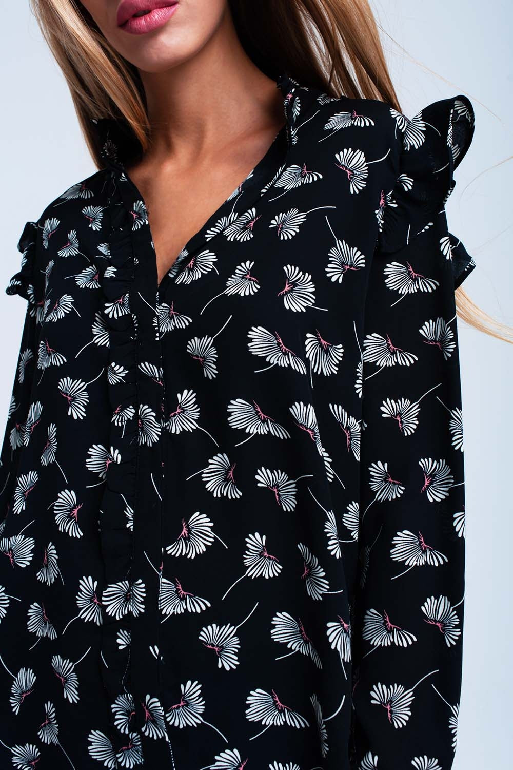 Camicia stampata floreale nera