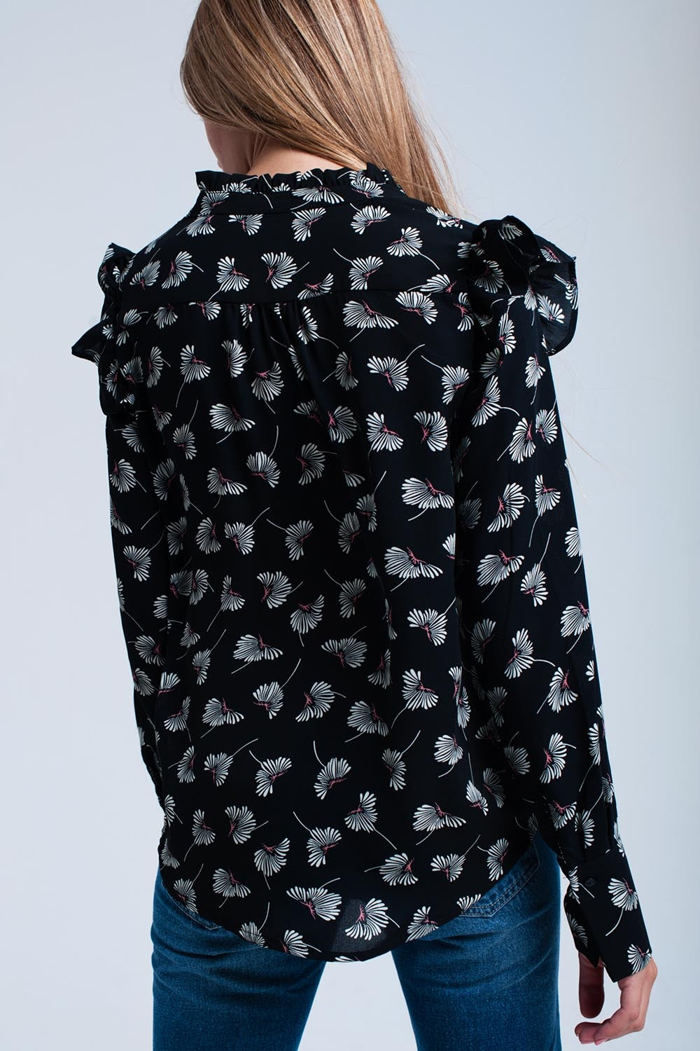 Camicia stampata floreale nera
