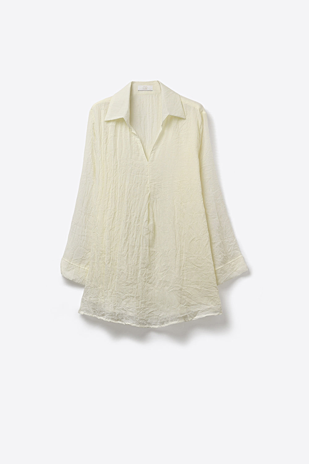 Camicia tunica color crema a vestibilità rilassata con tessuto trasparente