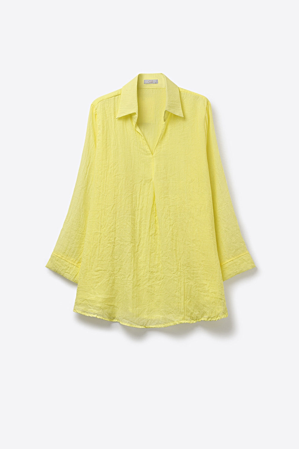 Camicia Tunica Gialla a Vestibilità Comoda con tessuto trasparente