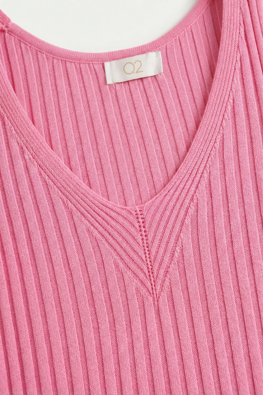 Canotta a Coste Rosa con Scollo a V