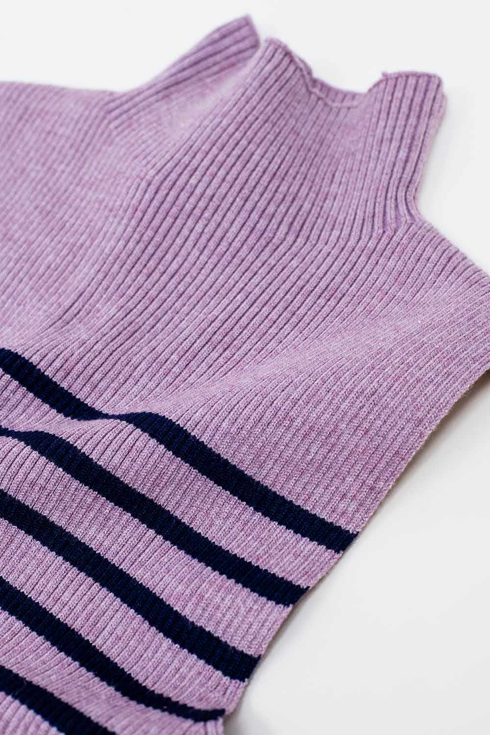 Canotta a righe con scollo a tartaruga in Lavander
