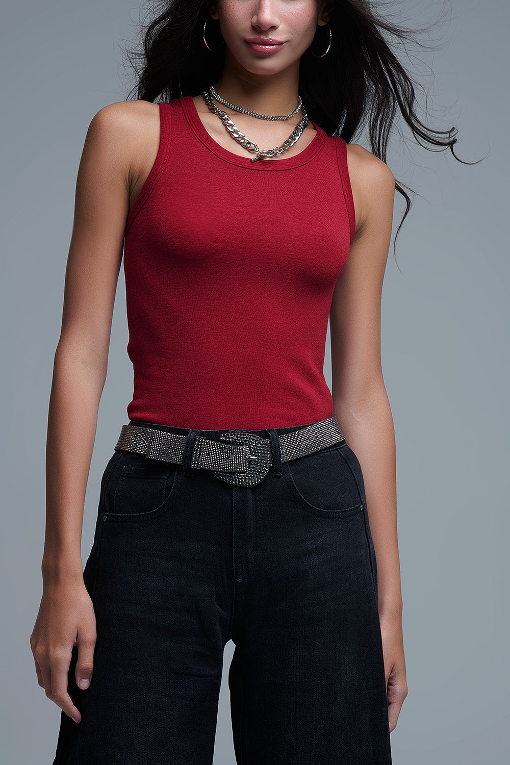 Canotta basic in maglia super soffice rosso rubino