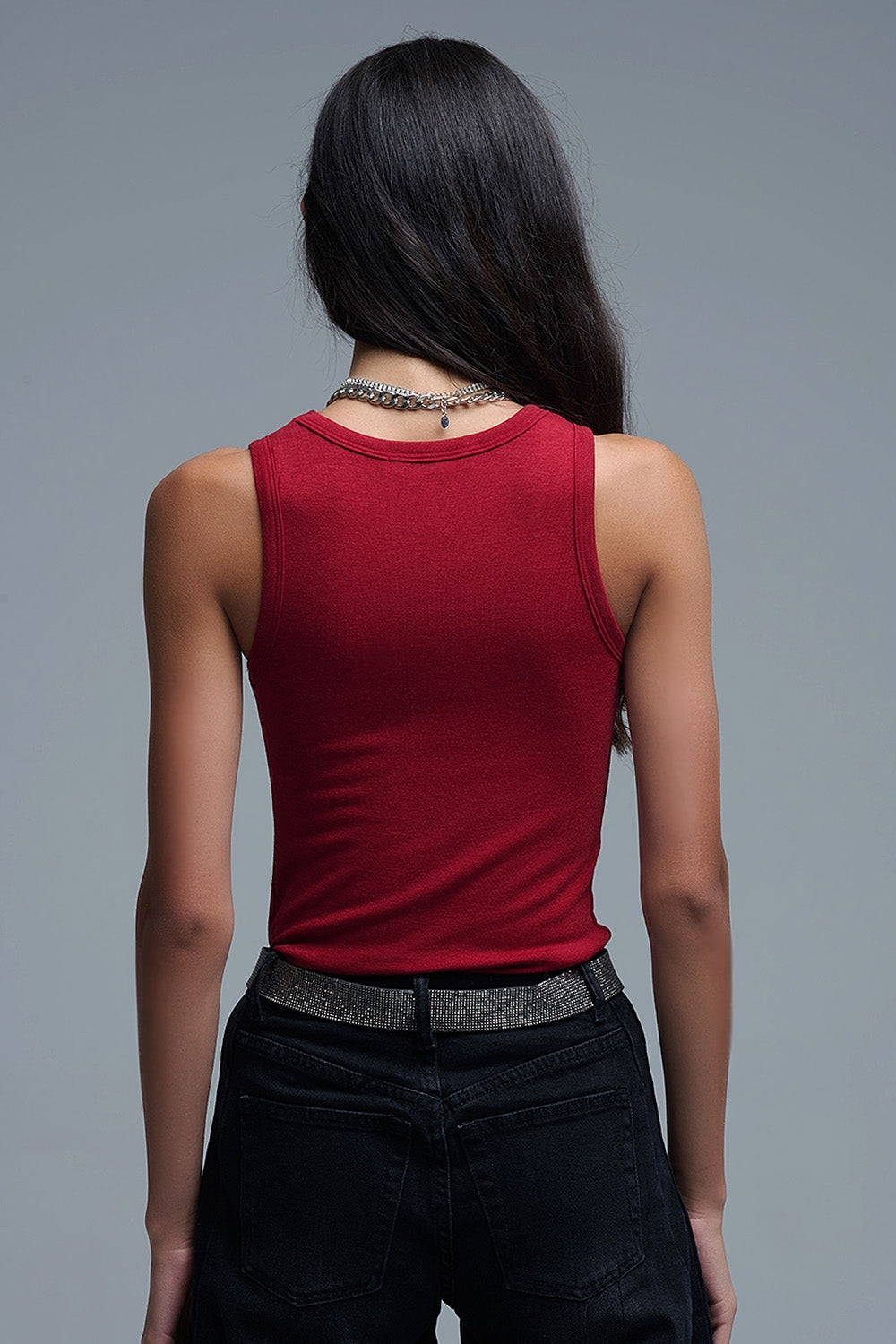 Canotta basic in maglia super soffice rosso rubino