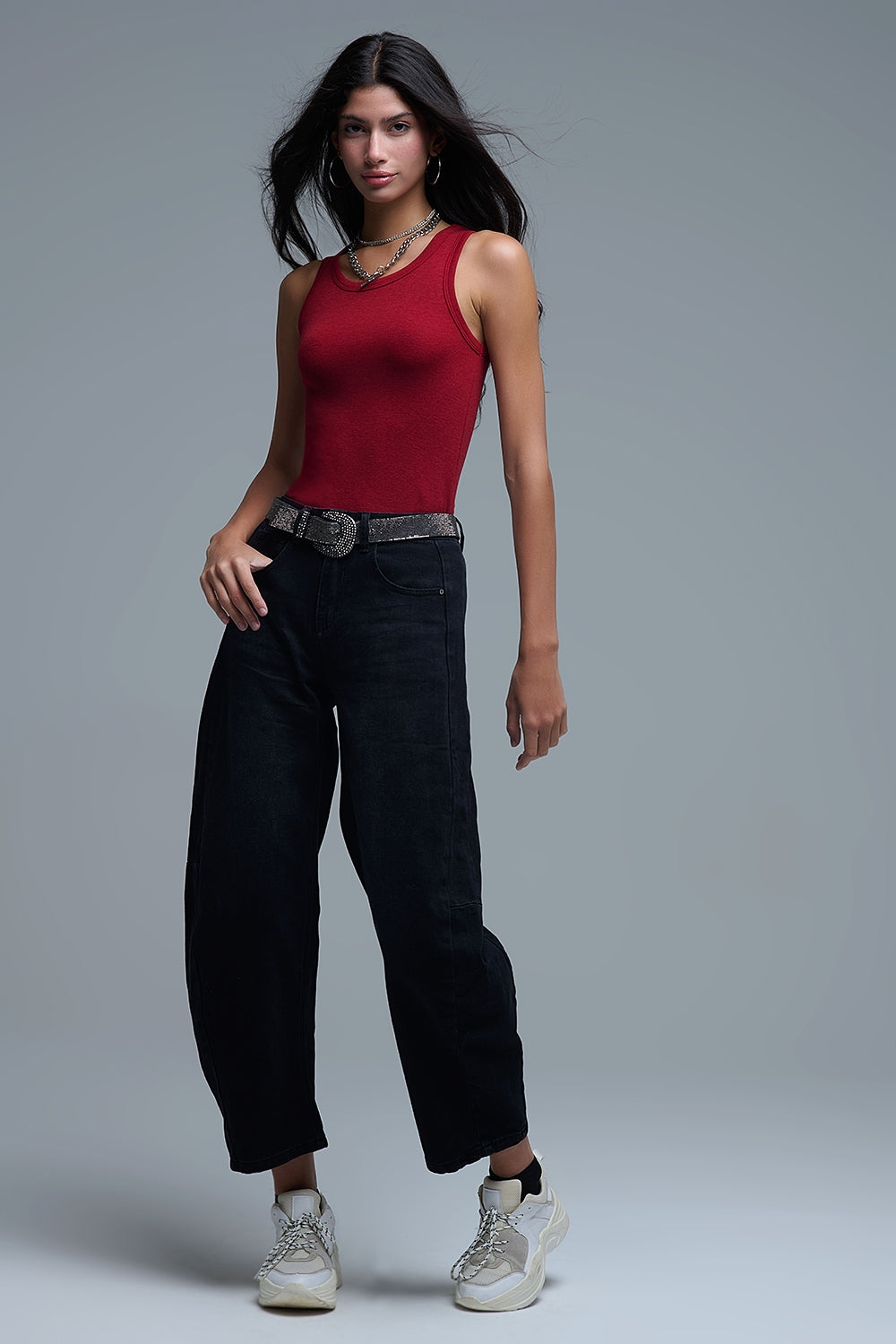 Canotta basic in maglia super soffice rosso rubino