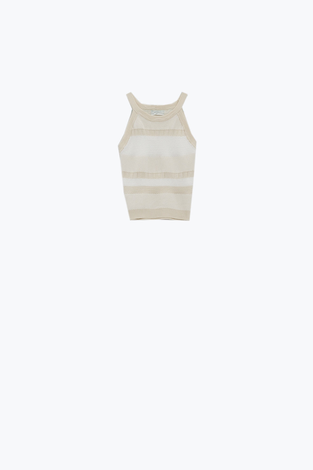 Canotta Halter beige con disegno a righe in diverse maglie