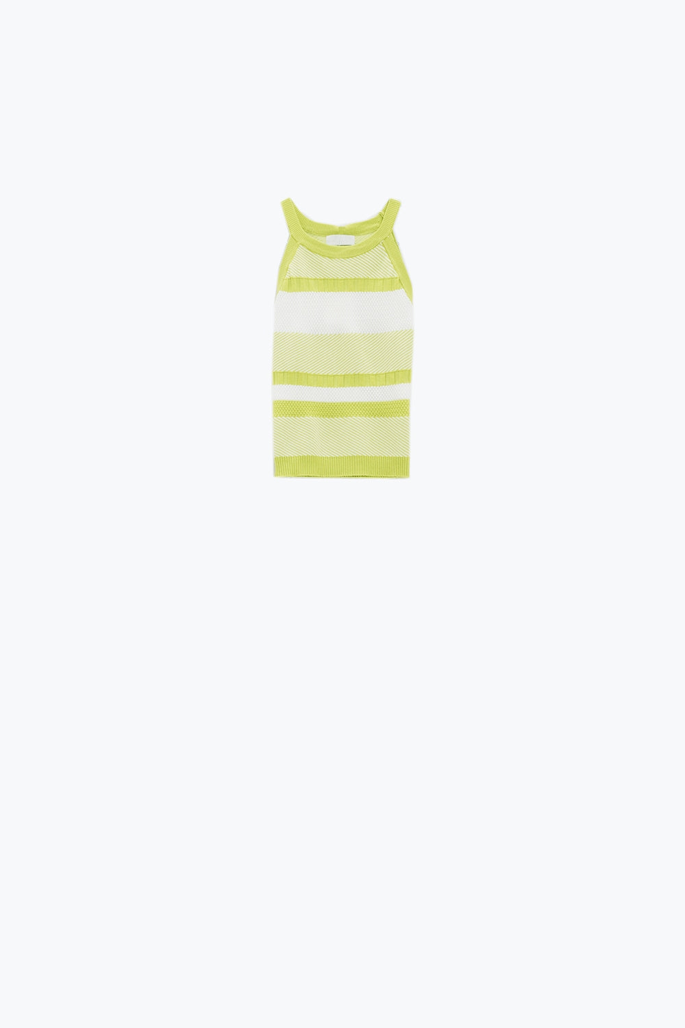 Canotta Halter verde lime con disegno a strisce in diverse maglie