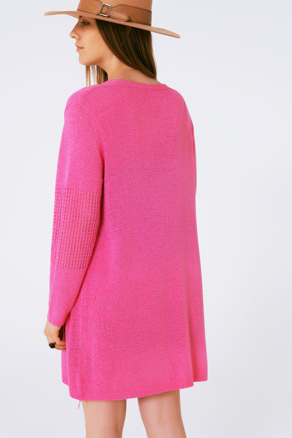 Cardigan a maglia di cotone medio con cordoncino in Rosa