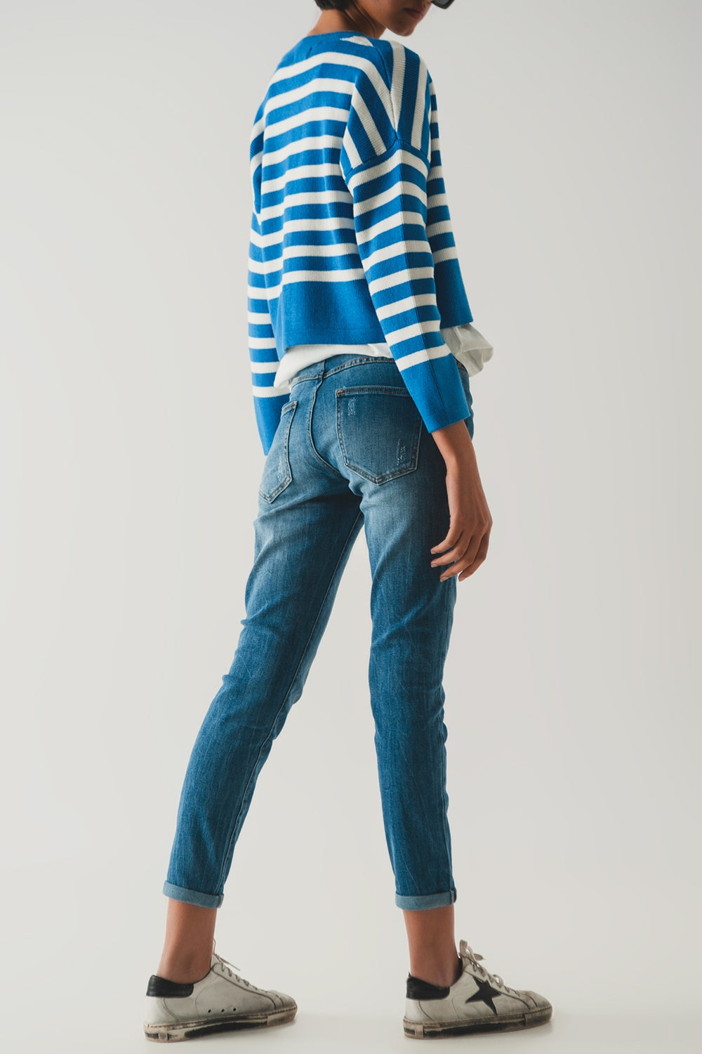 Cardigan a righe blu in maglia leggera