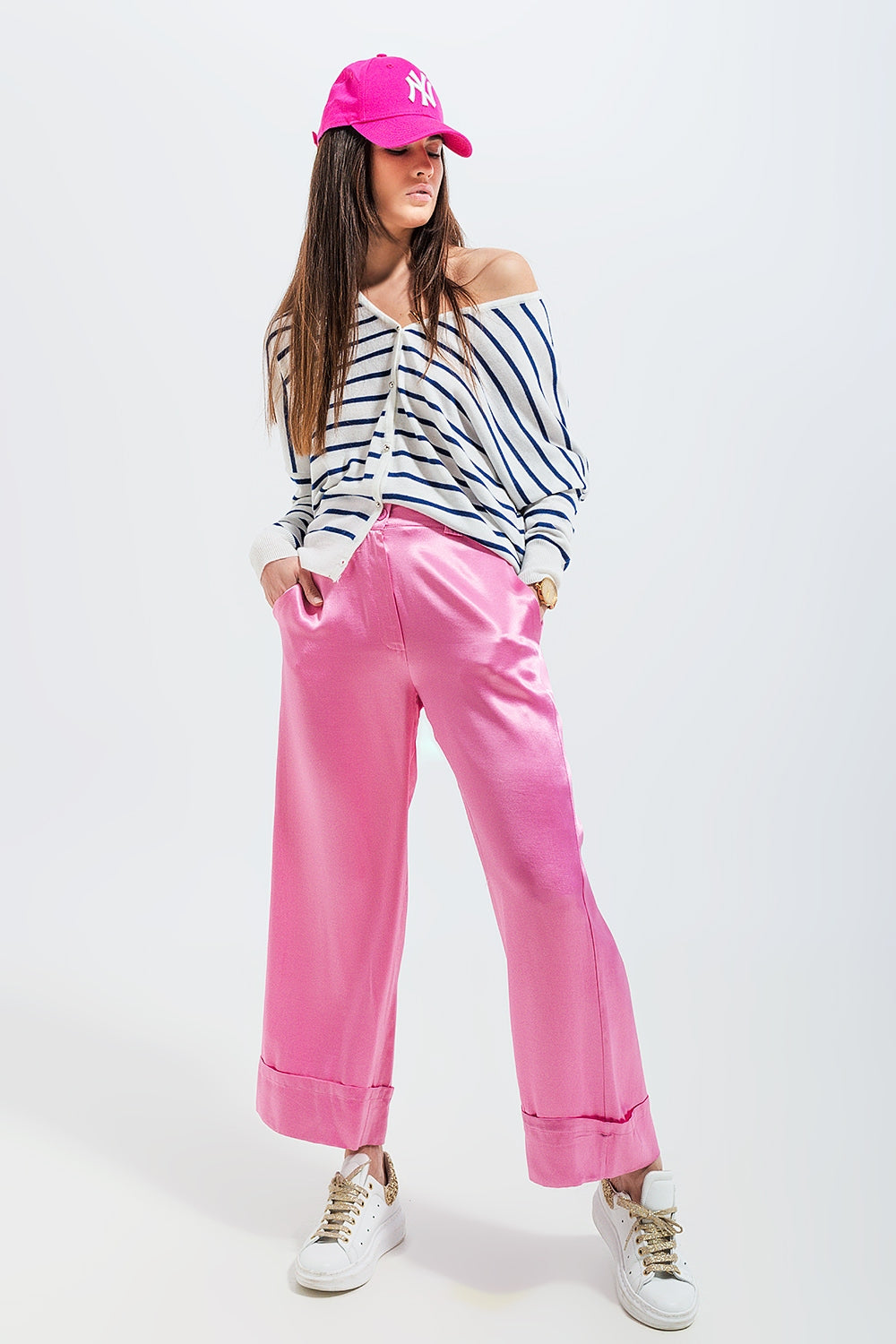 Cardigan a righe color crema con bottoni