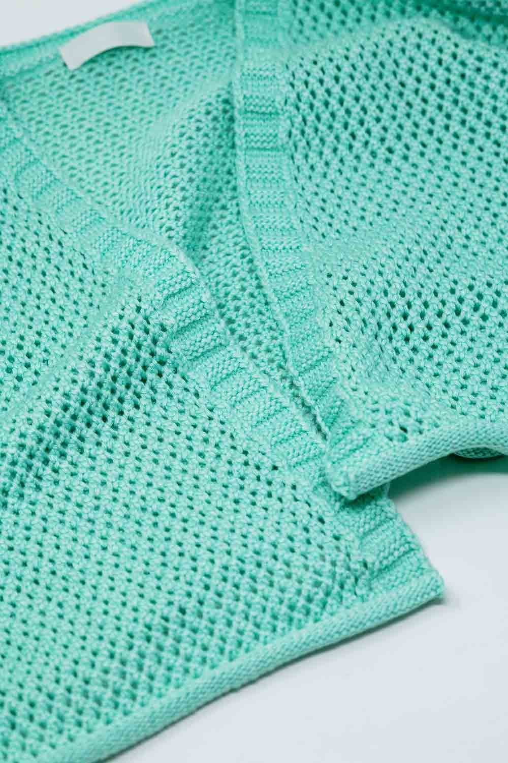 Cardigan basic cropped all'uncinetto color menta