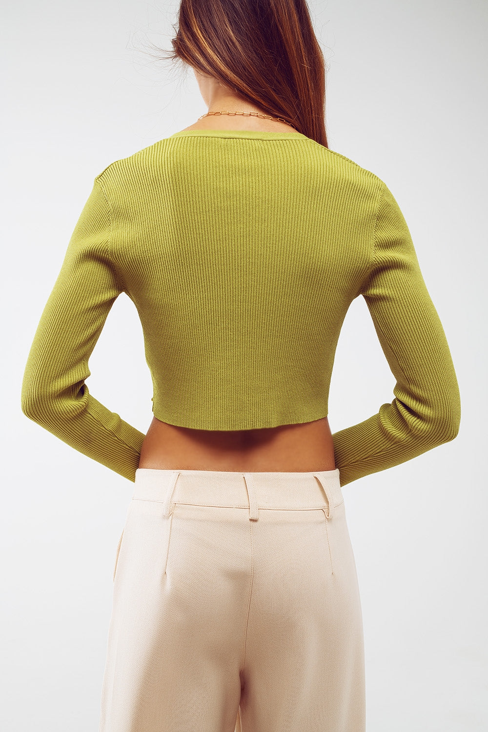 Cardigan corto a maglia in verde