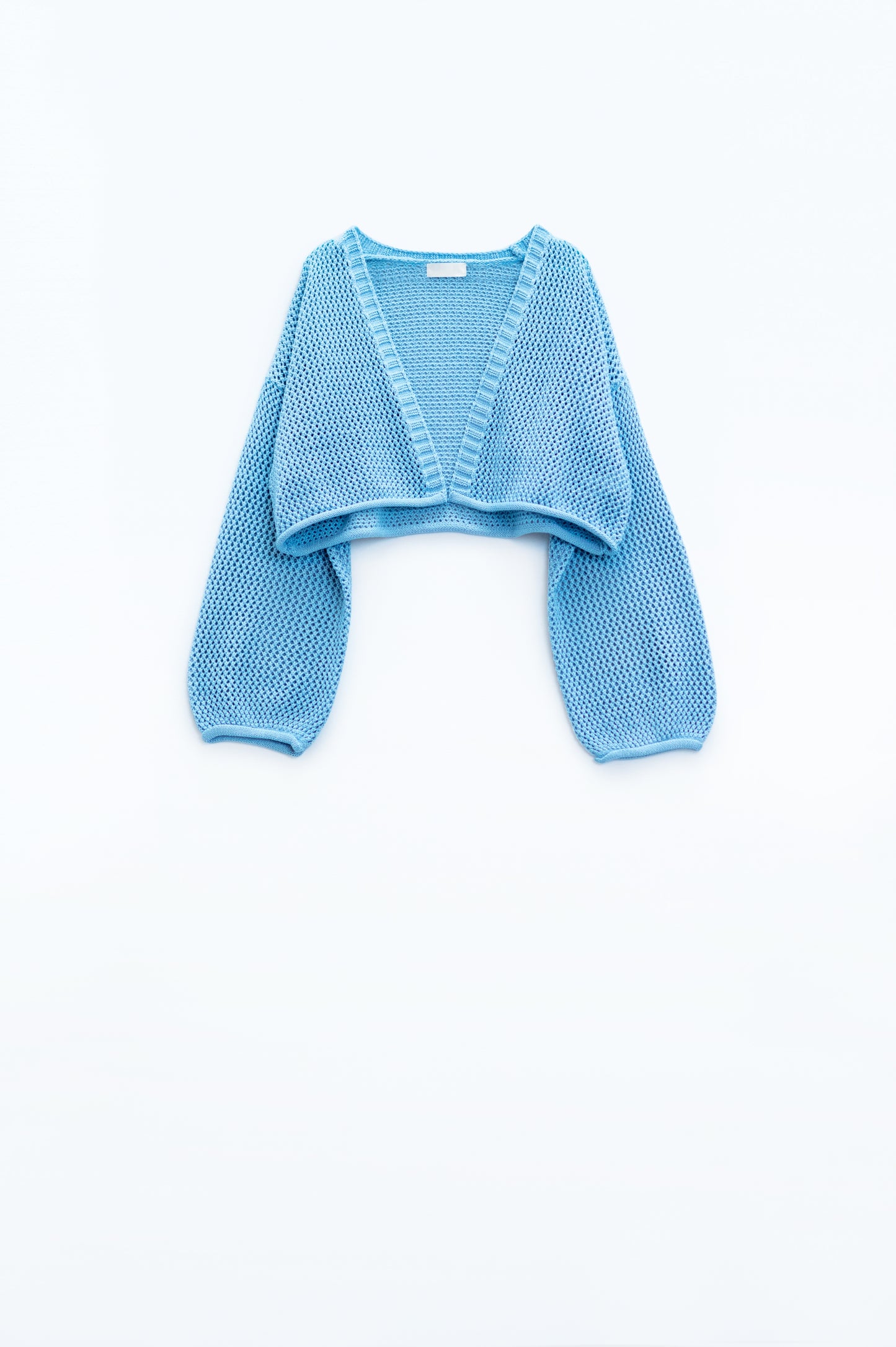 Q2 Cardigan cropped basic all'uncinetto in blu baby