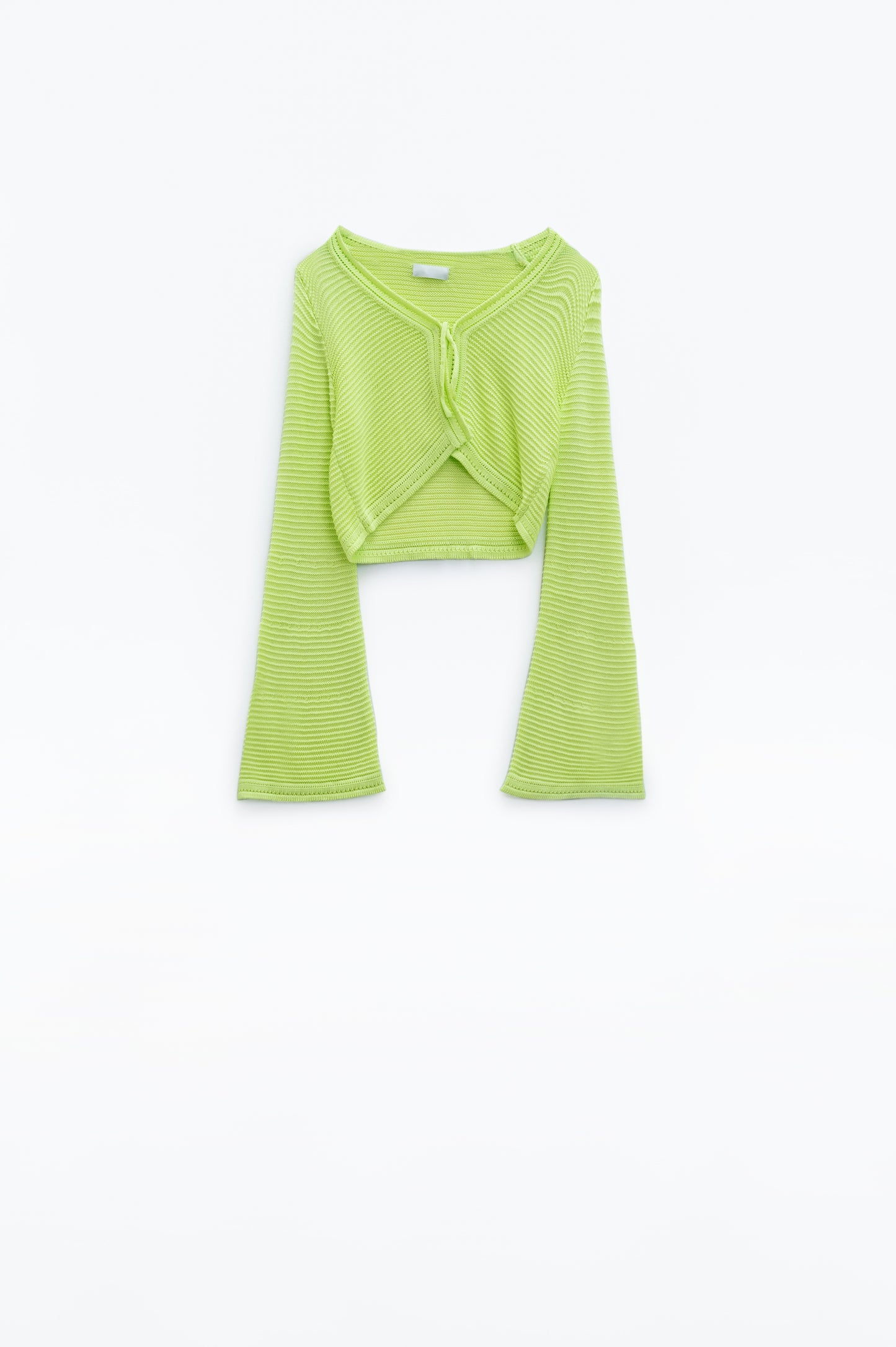 Cardigan in maglia con maniche lunghe a campana in verde lime con dettaglio nodo
