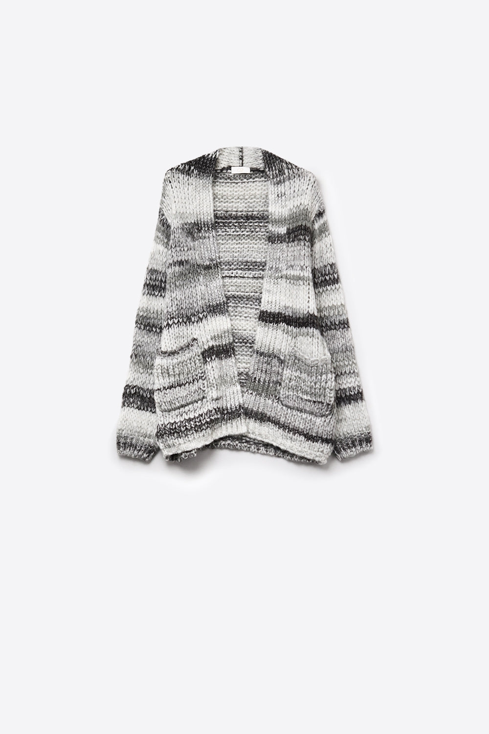 Q2 Cardigan lungo oversize a righe screziate con tasche in nero