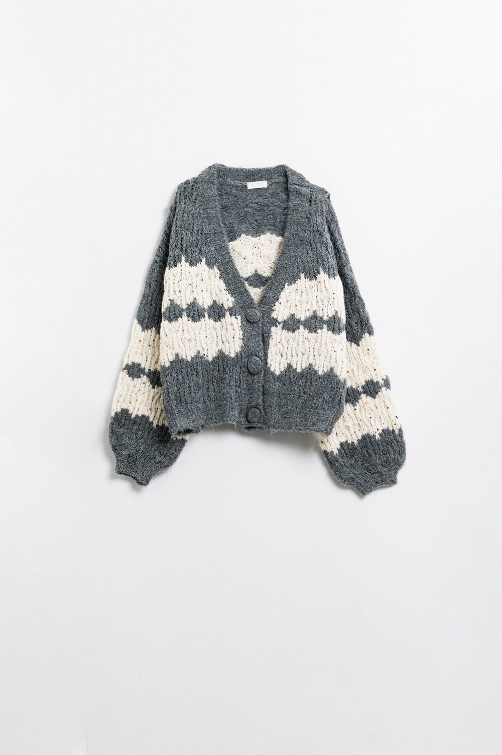 Q2 Cardigan oversize in maglia grossa con dettagli in paillettes in grigio