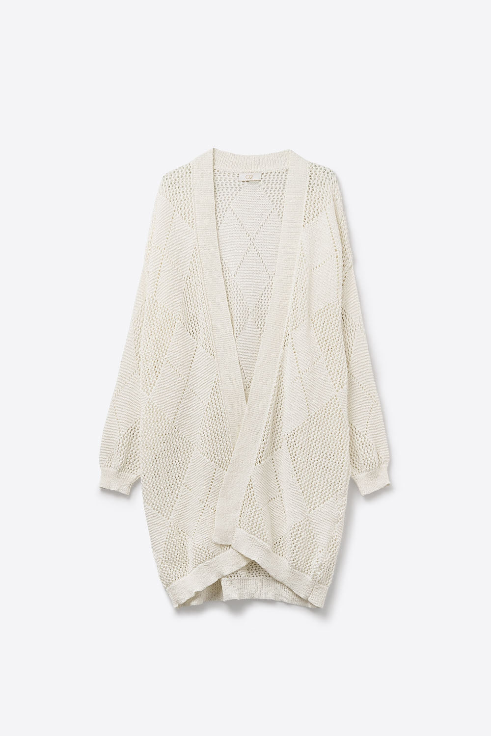 Cardigan panna drappeggiato con disegno all'uncinetto