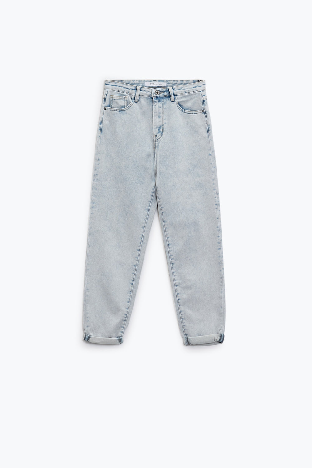 Cinque tasche effetto lavaggio mom jeans con orlo ripiegato