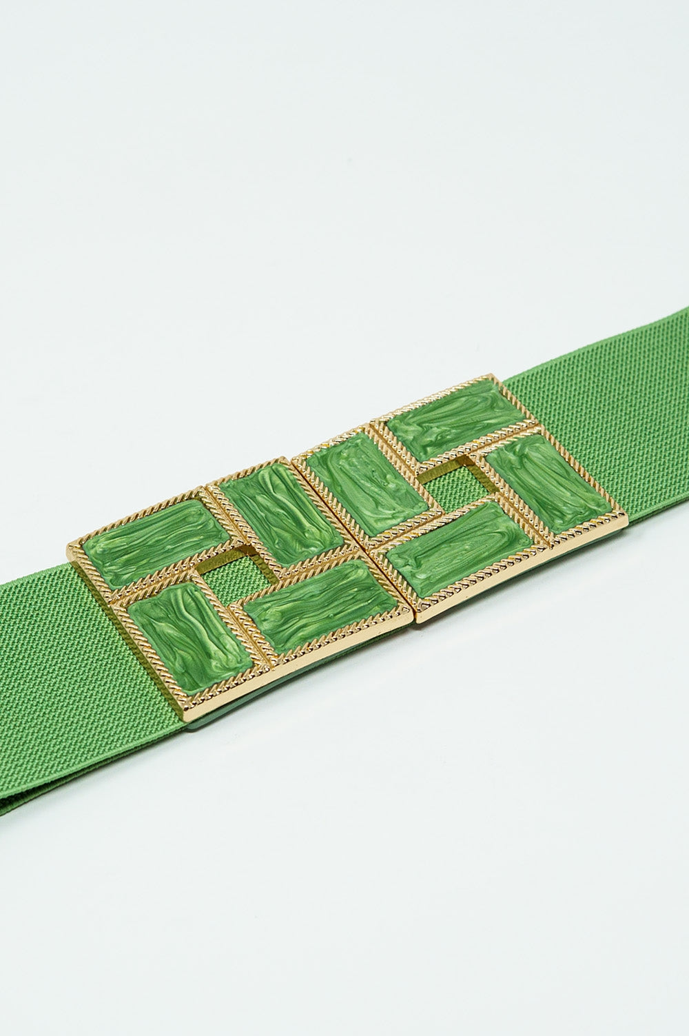 Cintura elastica verde con fibbie quadrate