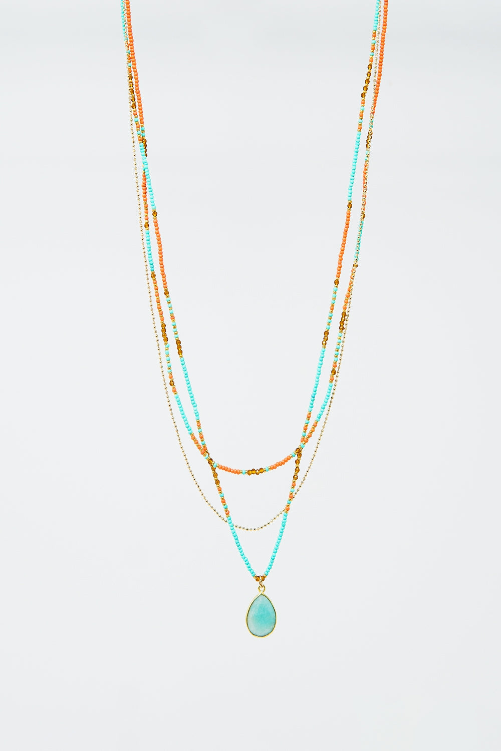 Q2 Collana 3 in 1 con perline arancioni e blu