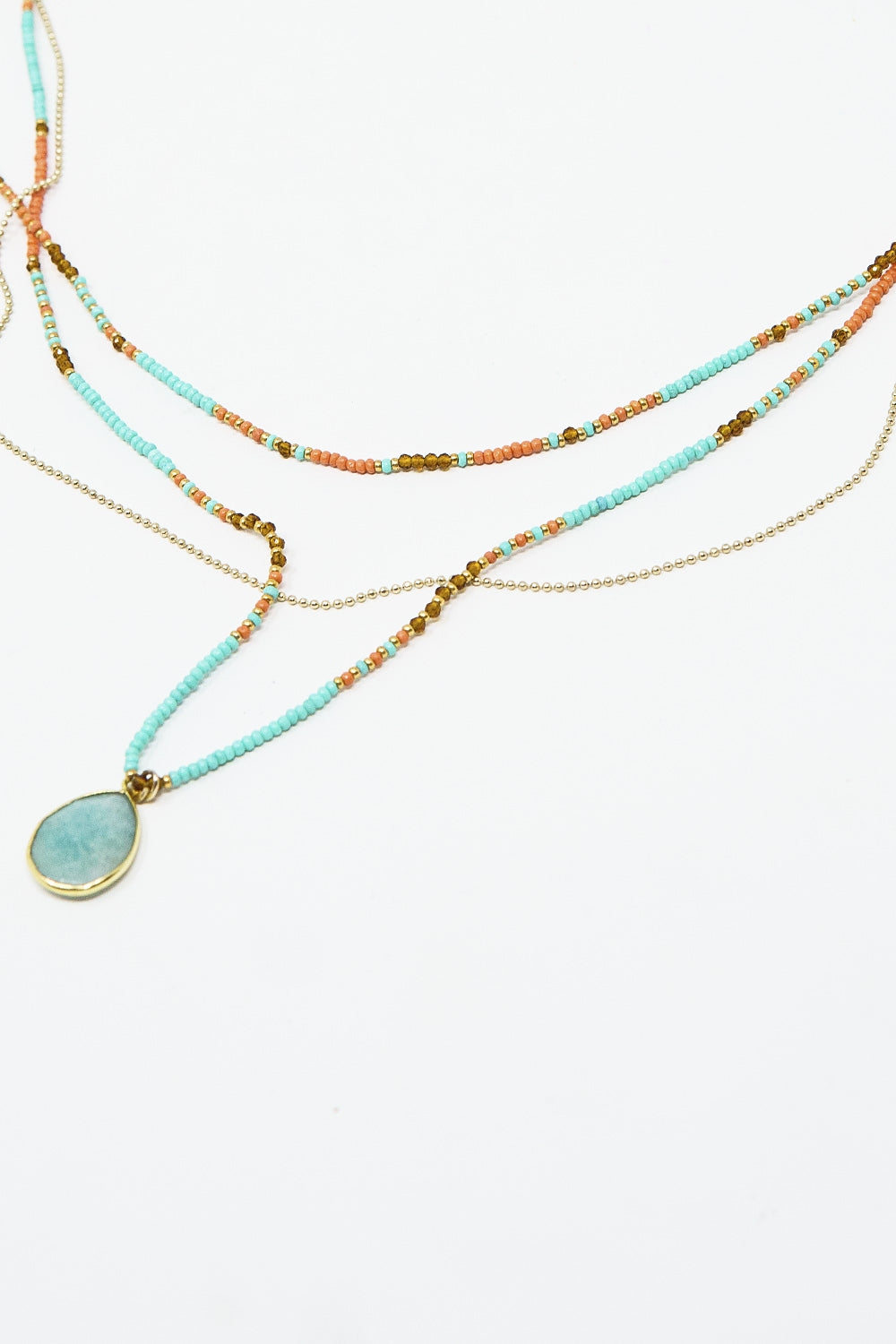 Collana 3 in 1 con perline arancioni e blu
