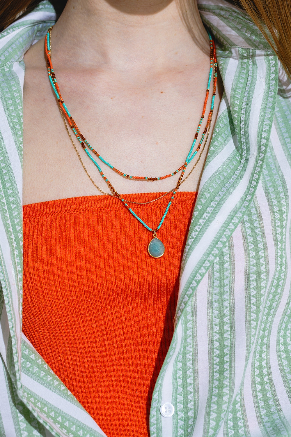 Collana 3 in 1 con perline arancioni e blu