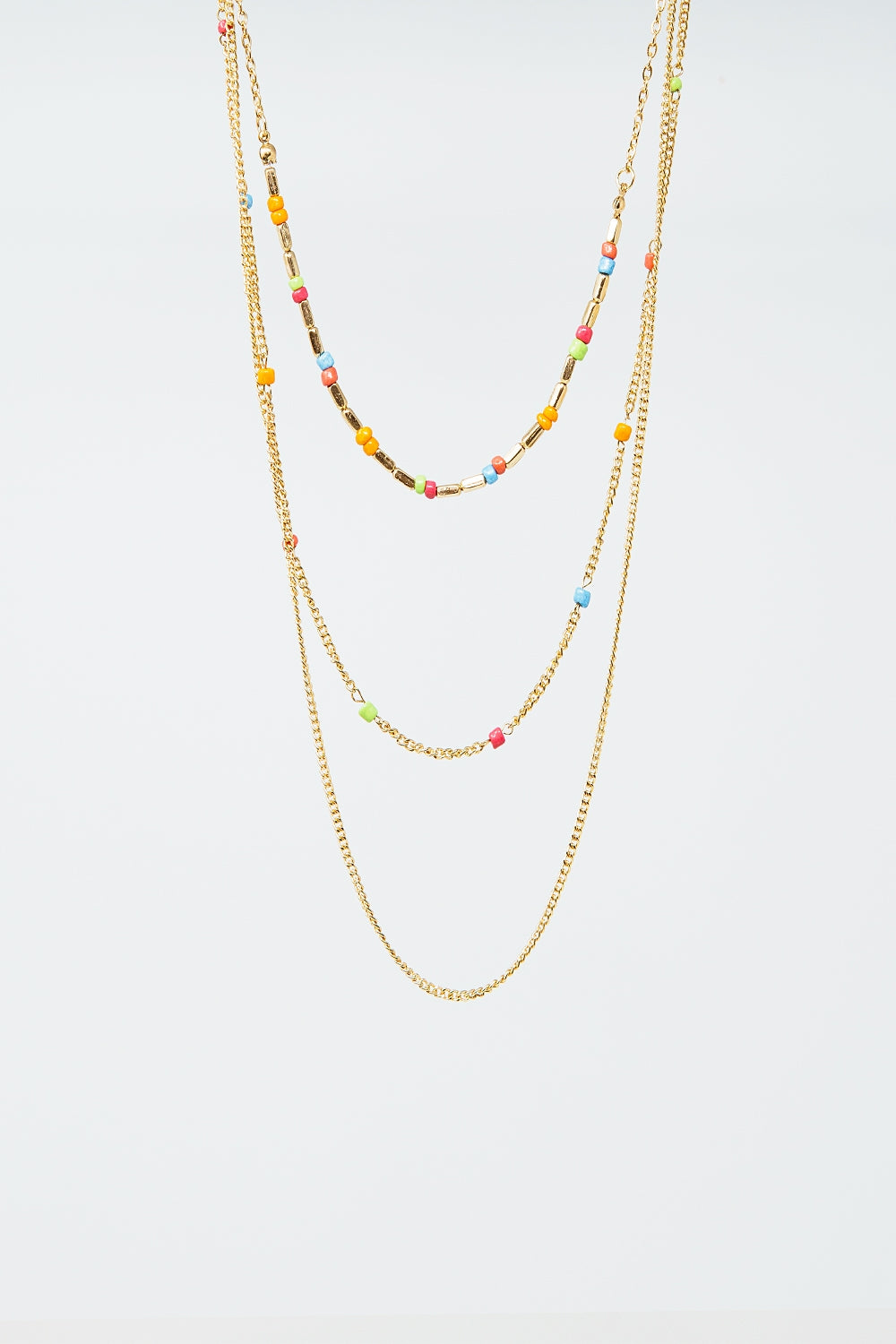 Q2 Collana 3 in 1 con perline arcobaleno e sottile catena d'oro