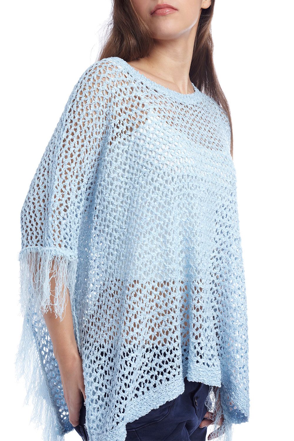 Coprispalle a poncho con frange blu