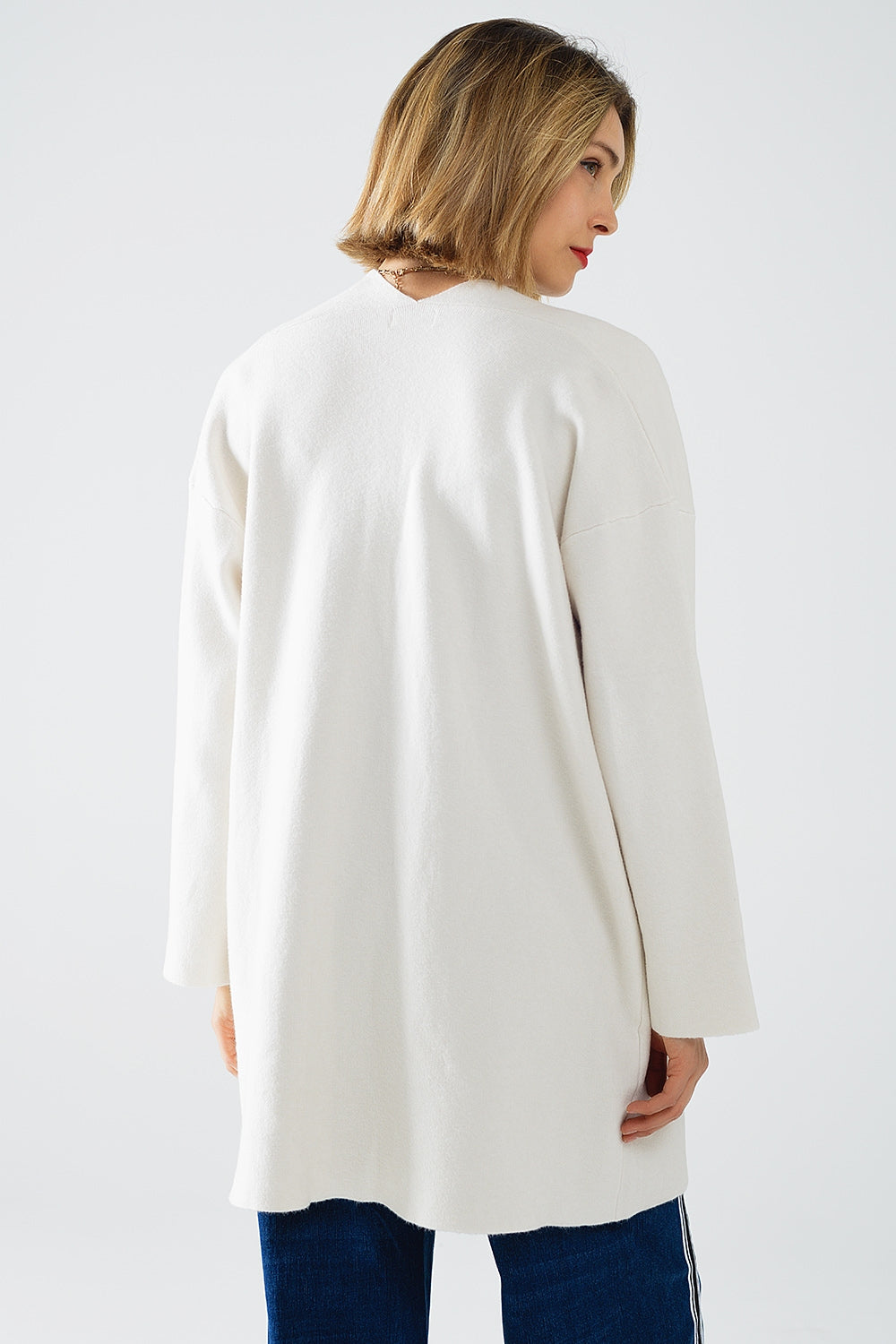 crema Maxi cardigan in maglia di alta qualità con tasche in pelliccia