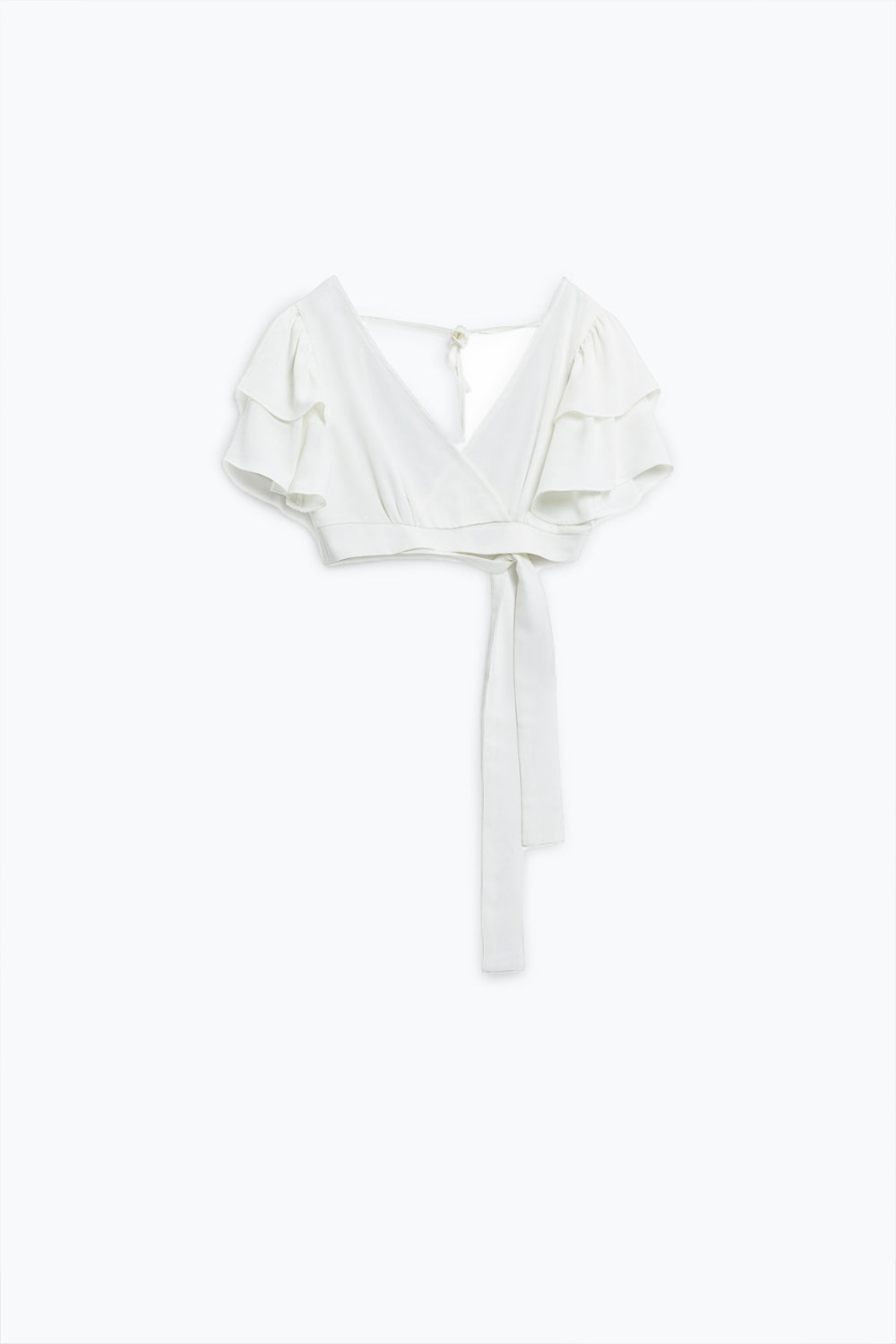Crop Top bianco con maniche corte e scollo a V