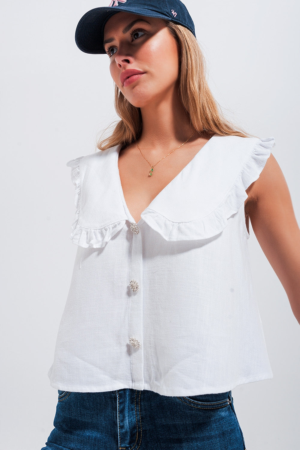 Crop top con colletto peter pan bianco