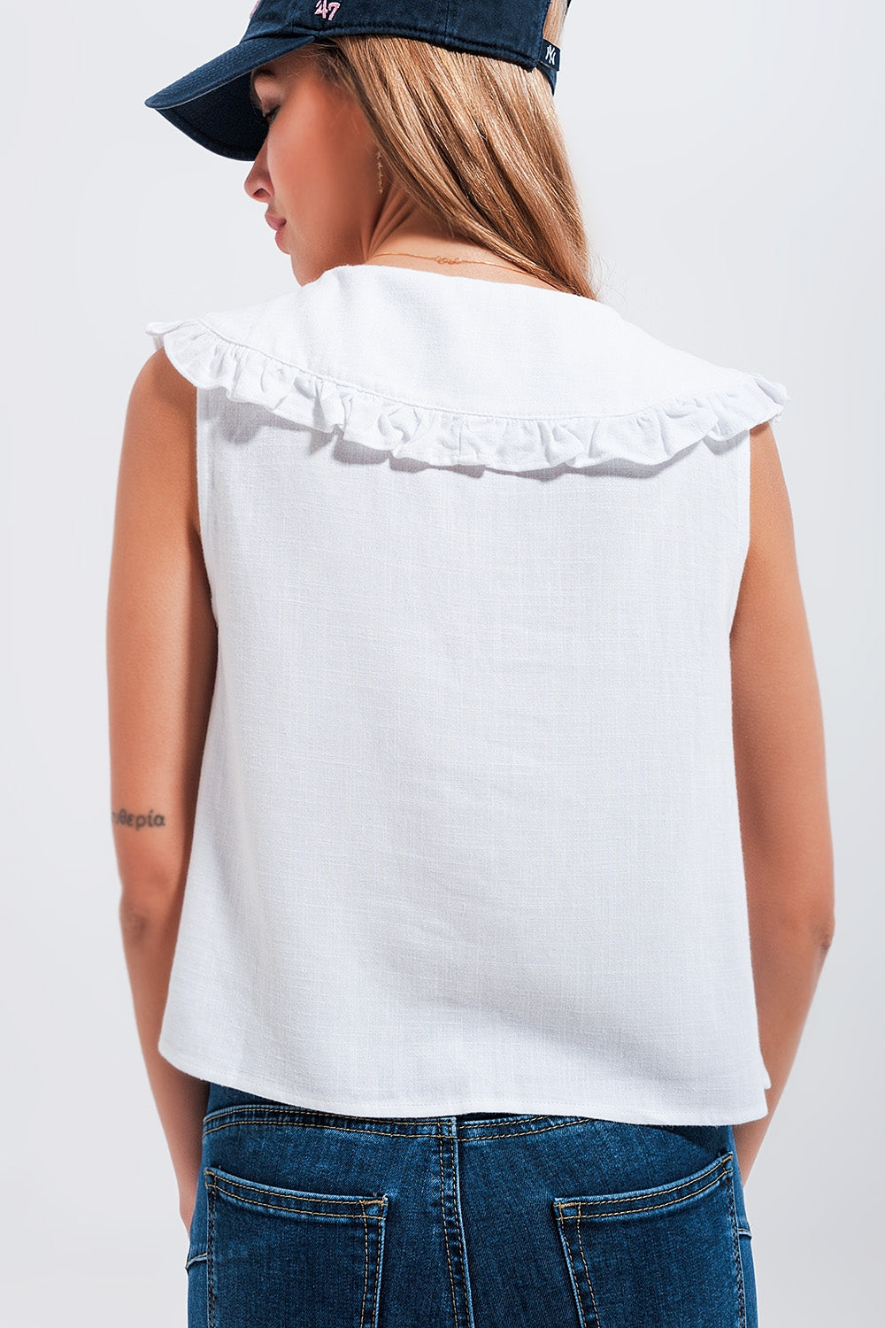 Crop top con colletto peter pan bianco