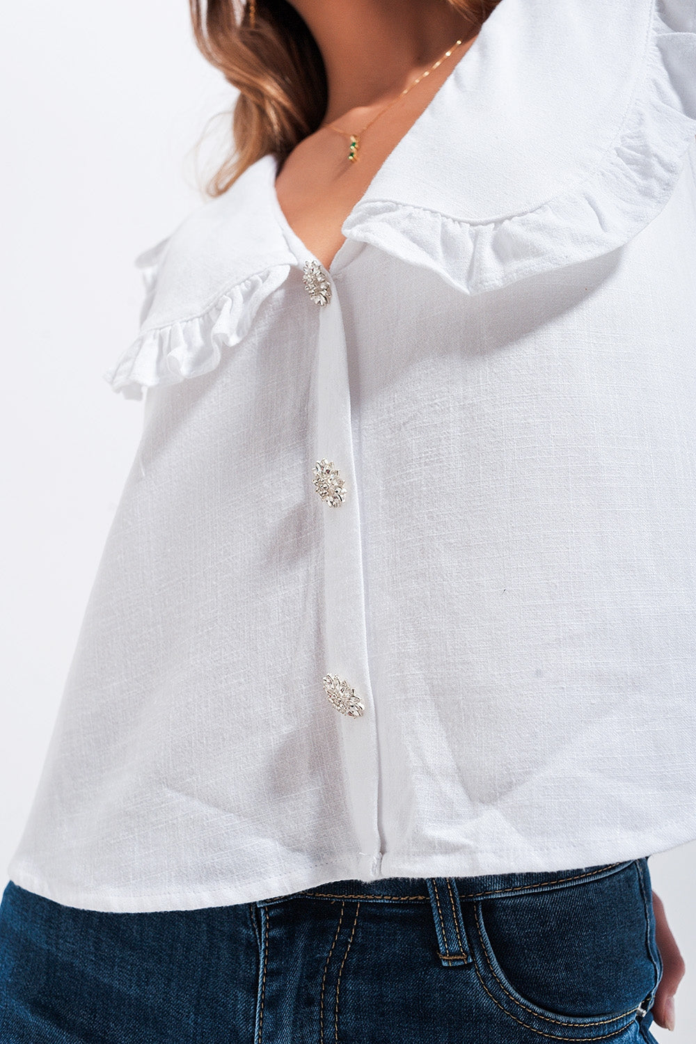 Crop top con colletto peter pan bianco