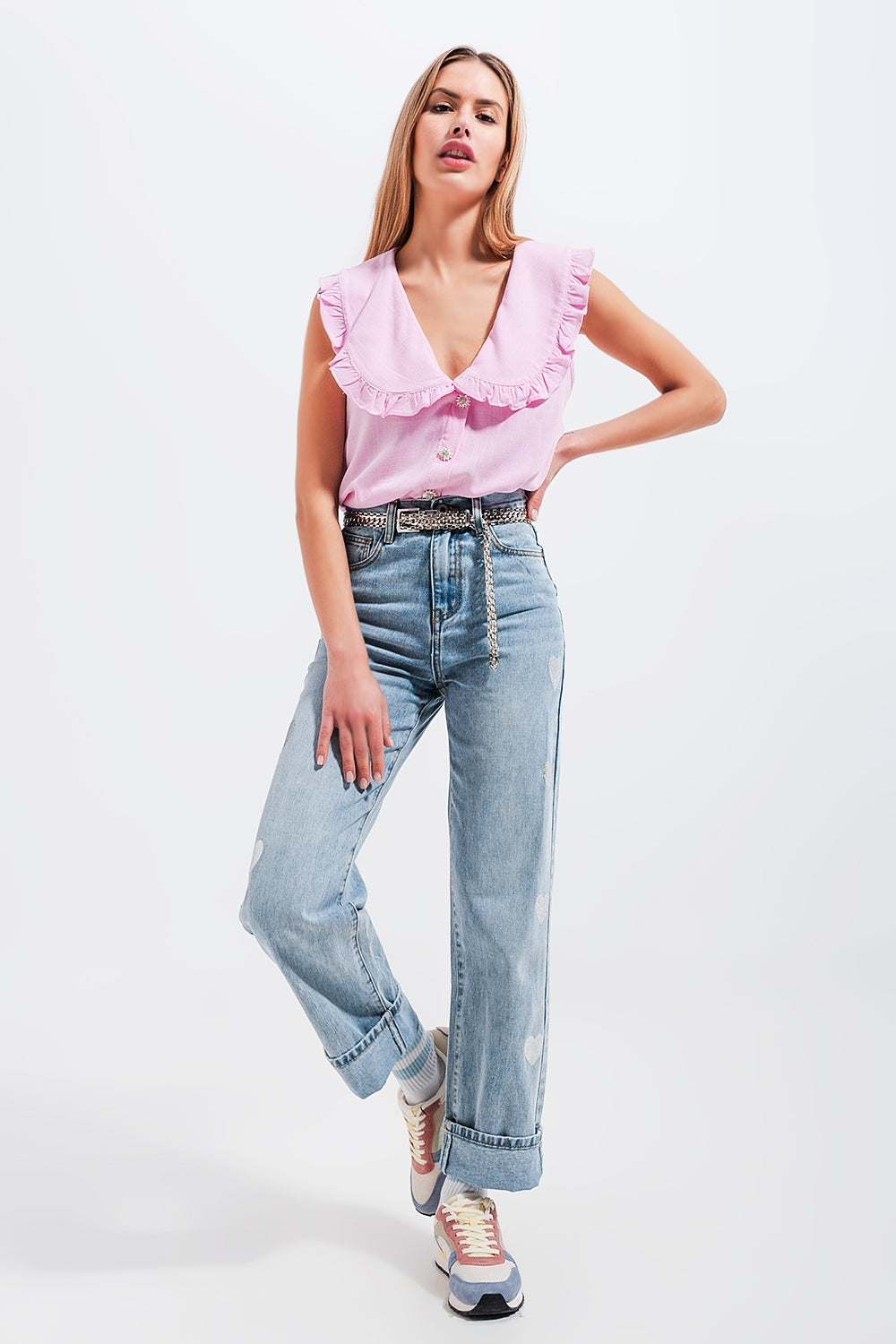 Crop top con colletto peter pan in rosa