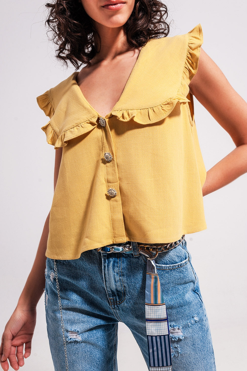Crop top con colletto peter pan