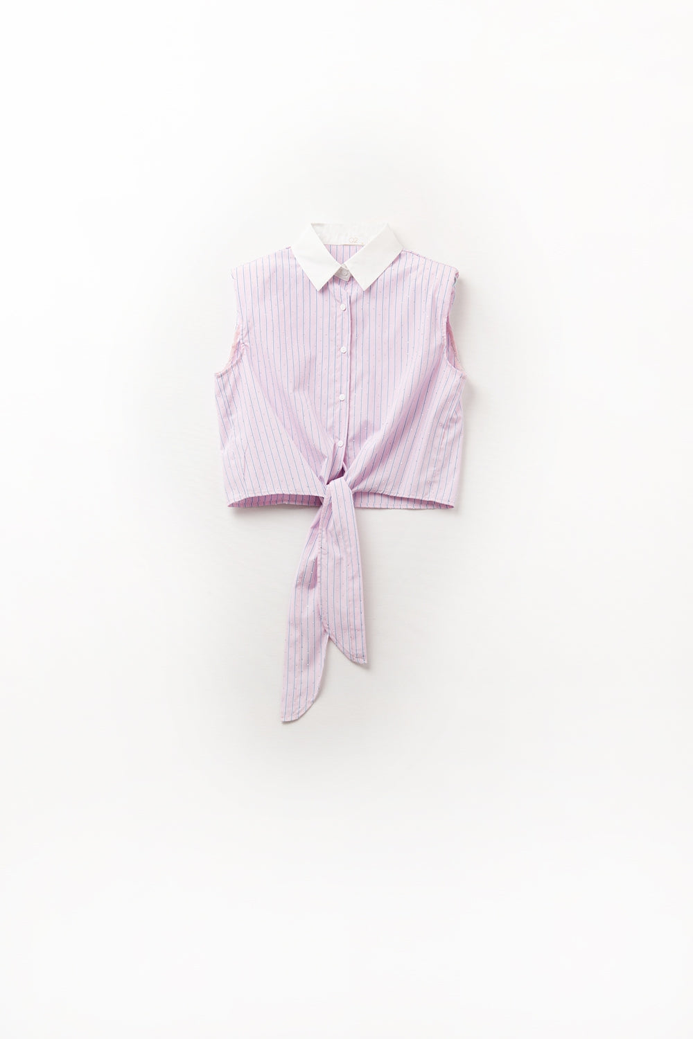 Crop Top rosa senza maniche con nodo frontale