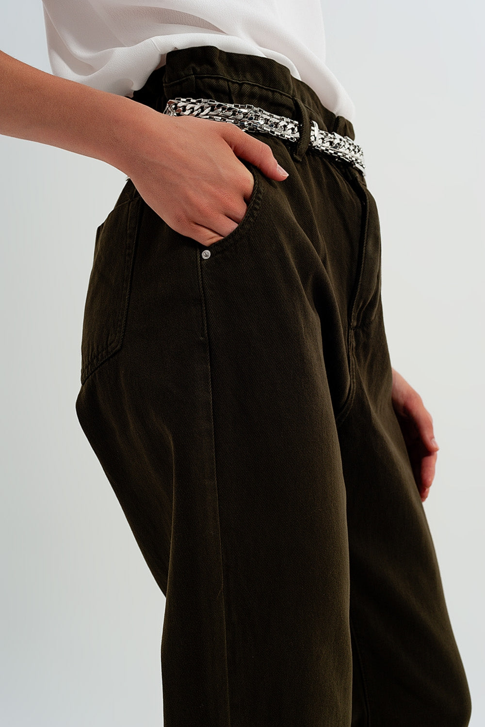 Dad jeans comodi kaki a vita alta raccolta