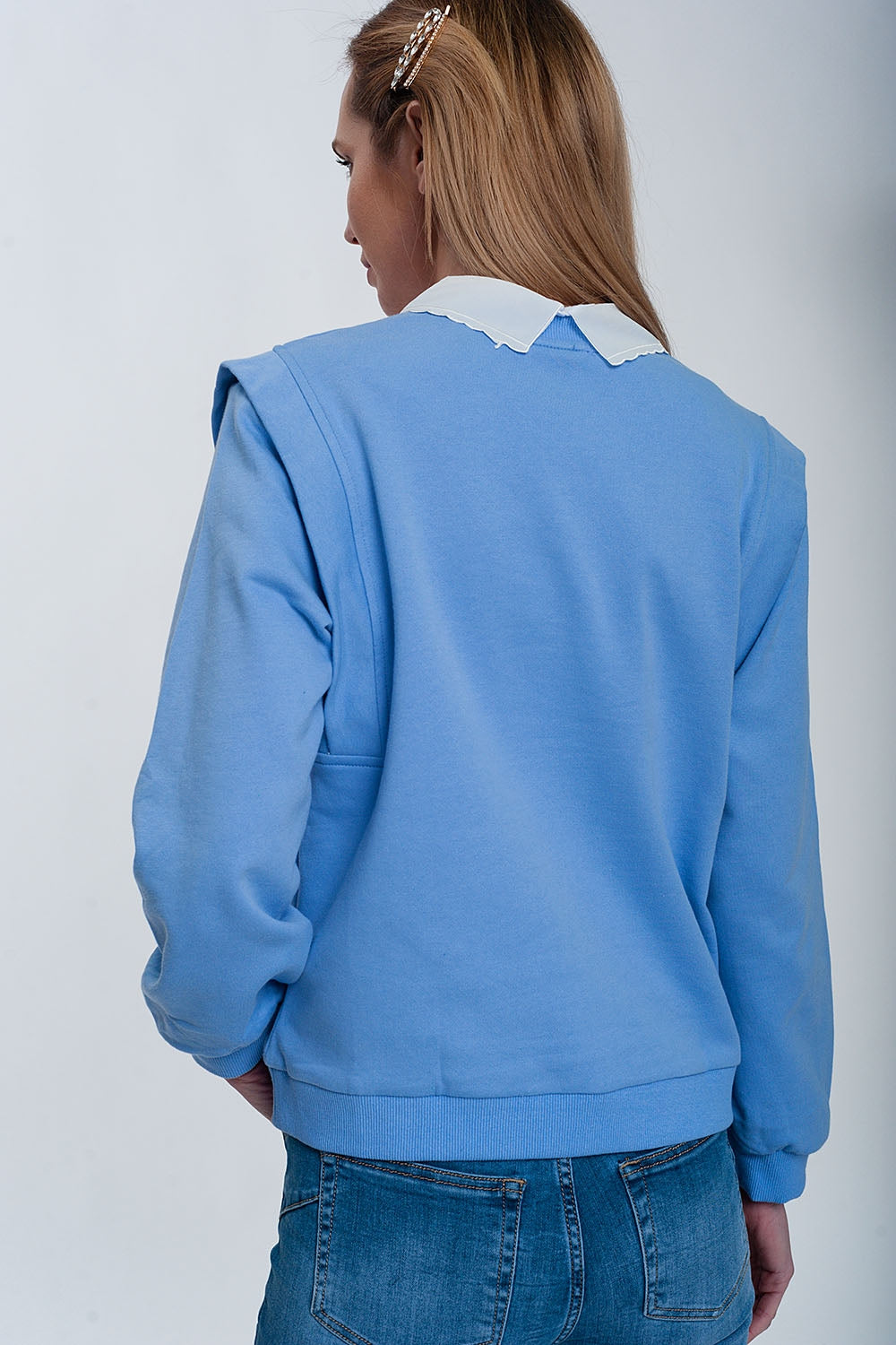 Felpa boyfriend con dettagli sulle spalle in blu