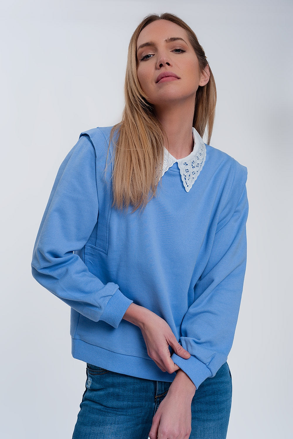 Felpa boyfriend con dettagli sulle spalle in blu