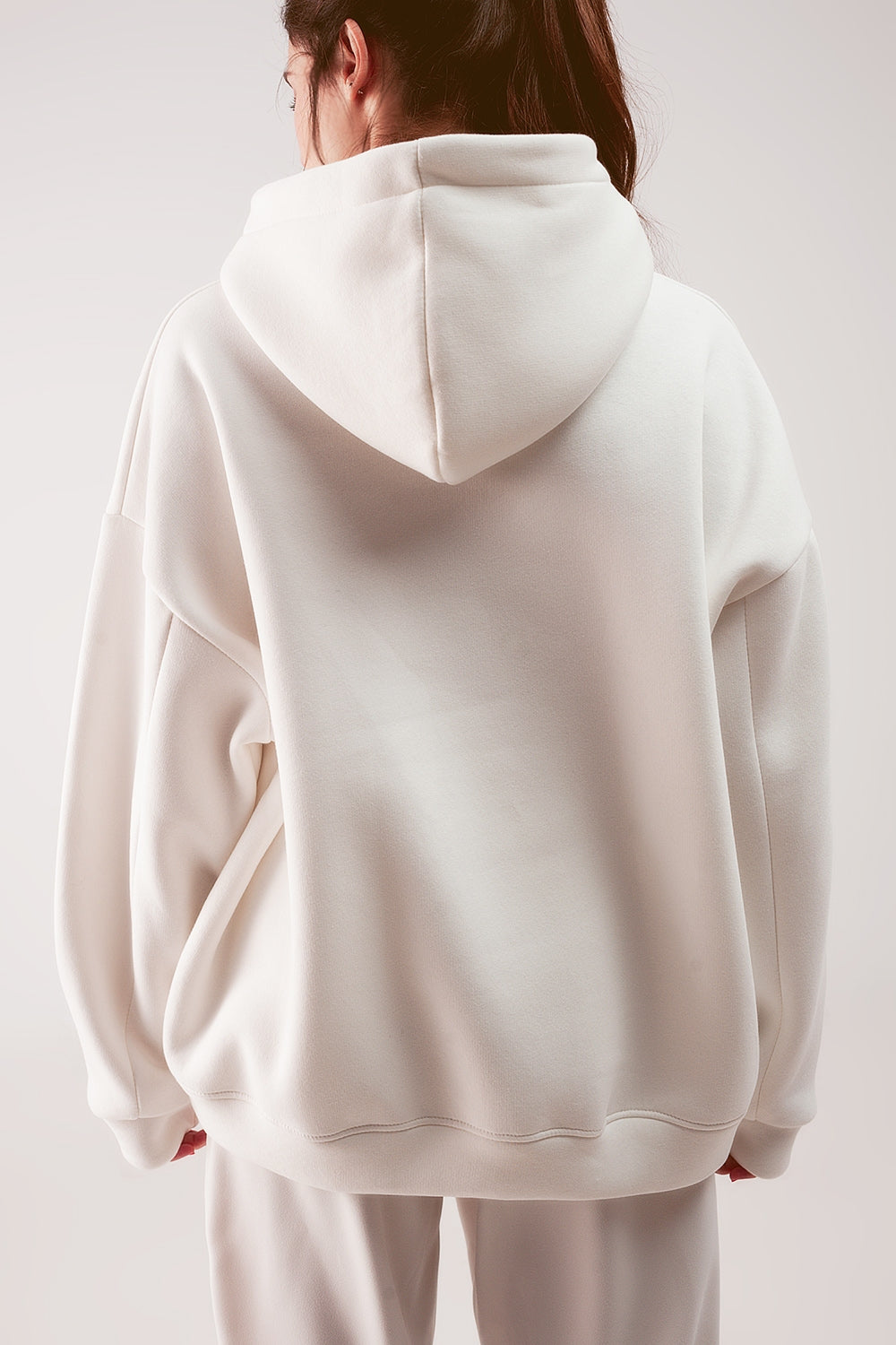Felpa con cappuccio boyfriend oversize crema