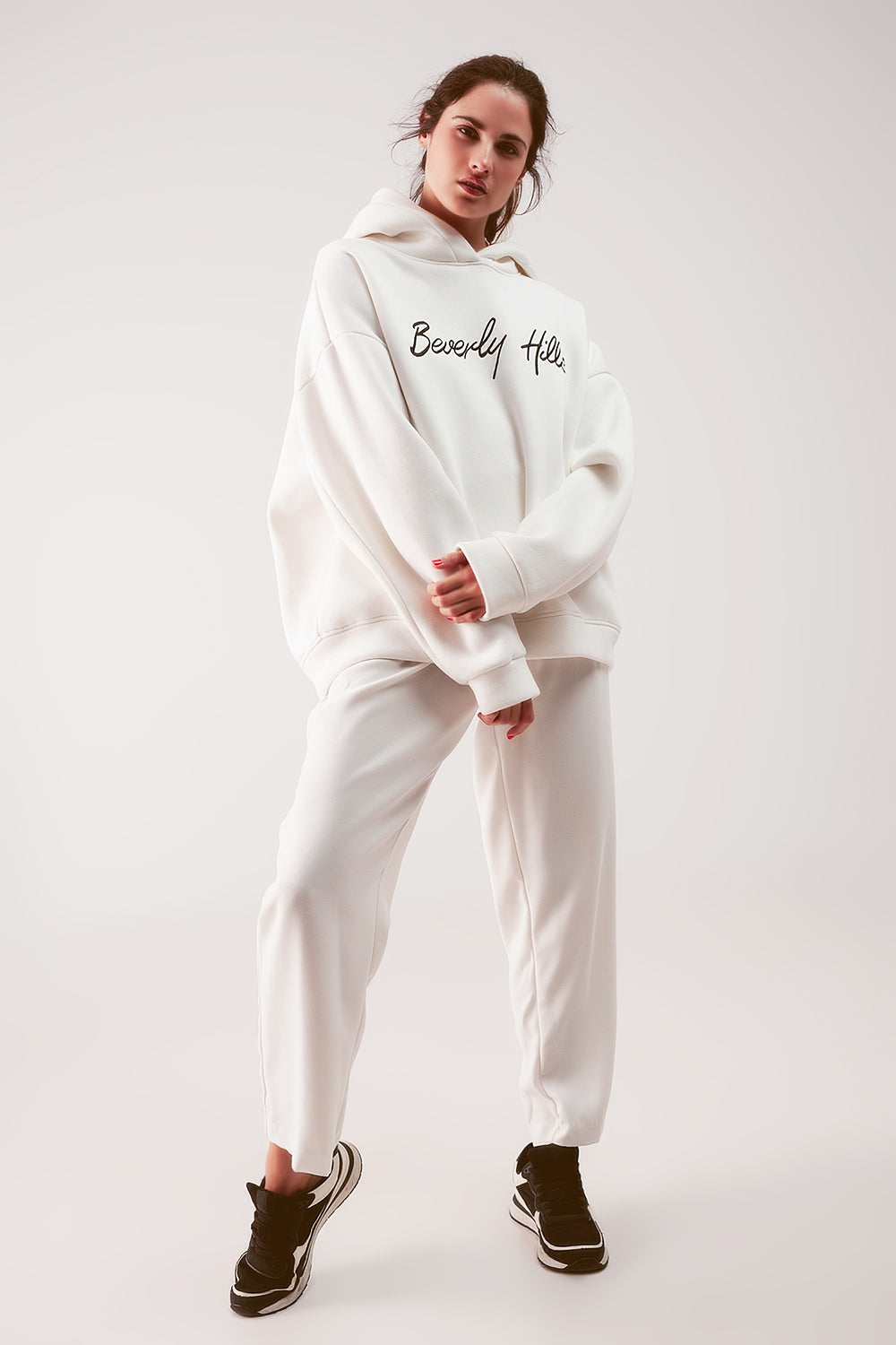 Felpa con cappuccio boyfriend oversize crema