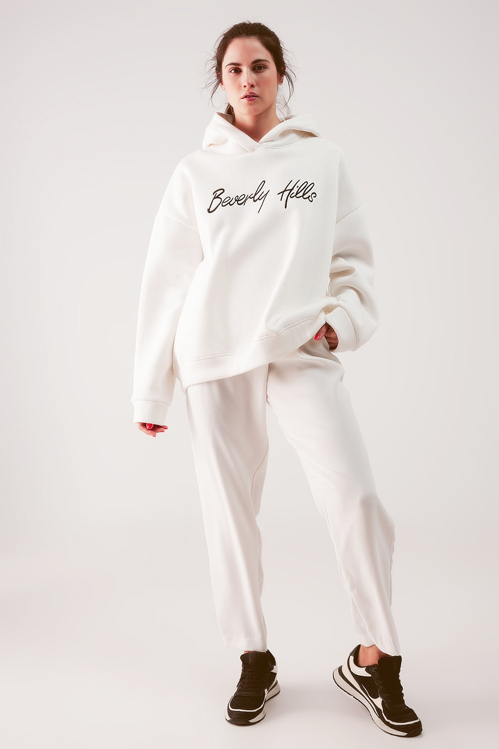 Felpa con cappuccio boyfriend oversize crema