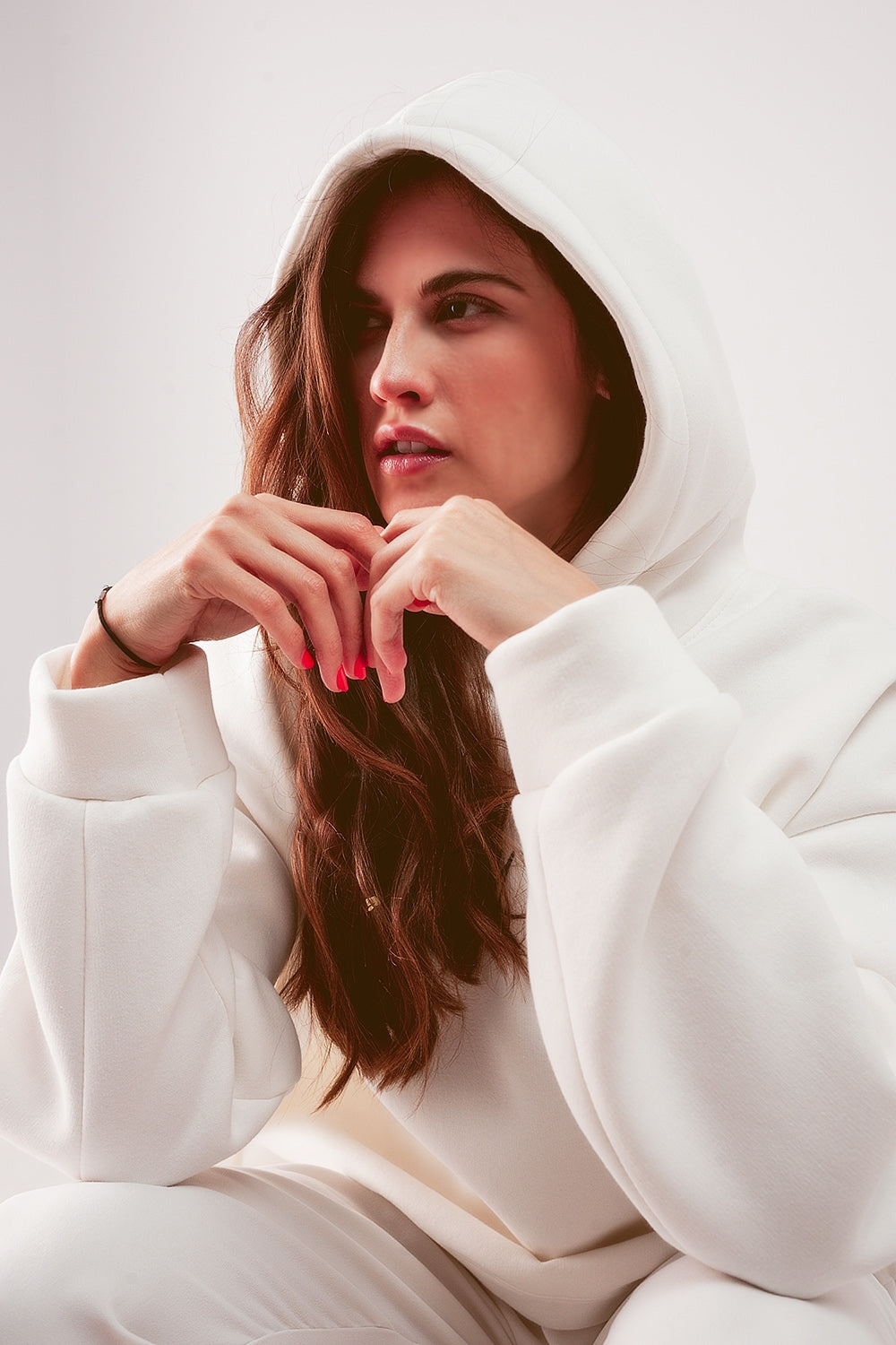 Felpa con cappuccio boyfriend oversize crema