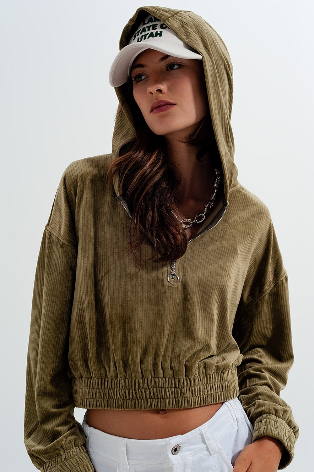 Felpa con cappuccio e zip in verde