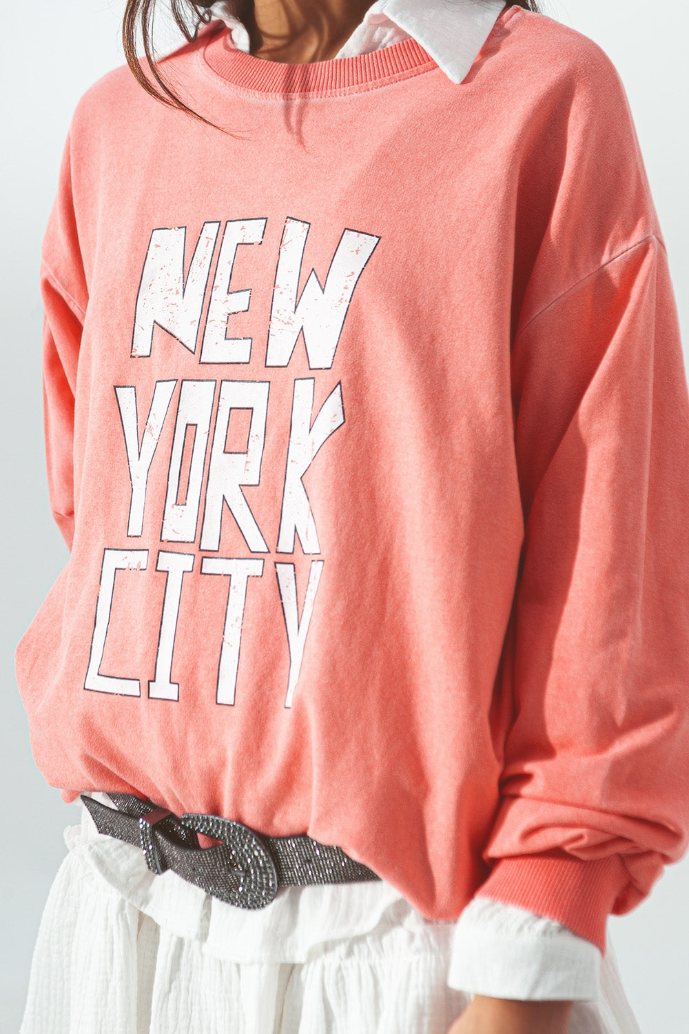 Felpa con testo New York City in Corallo