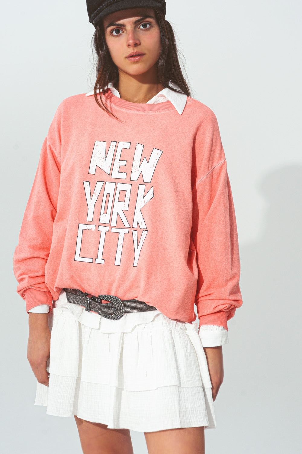 Felpa con testo New York City in Corallo