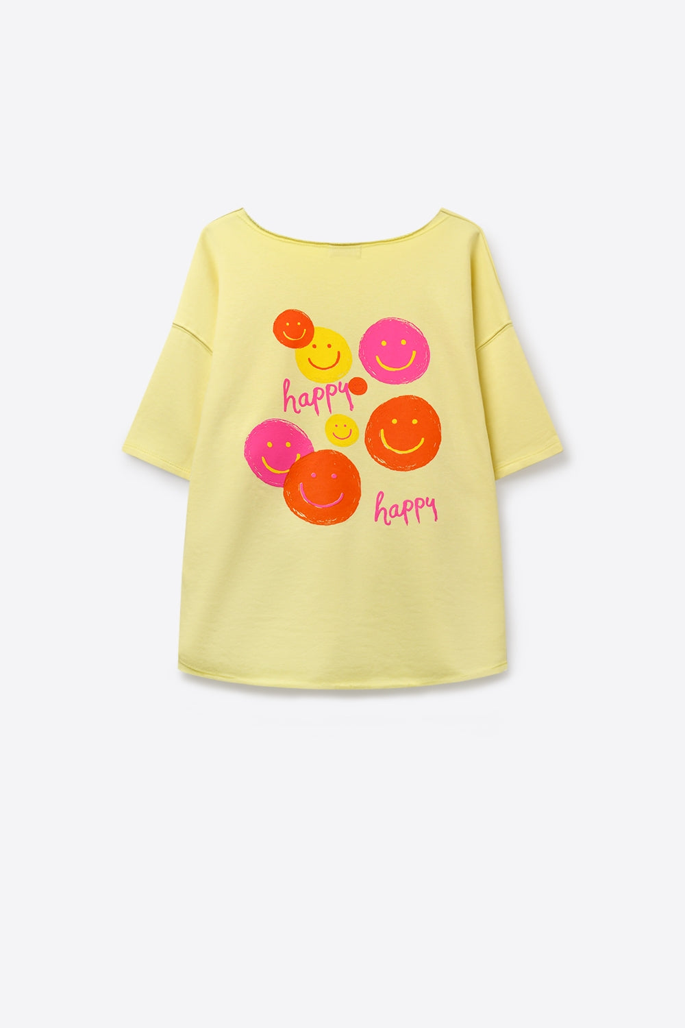 Felpa gialla in cotone taglio ampio con patch smile