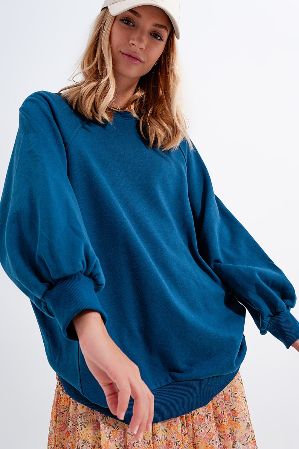 Felpa oversize con cuciture a vista in blu